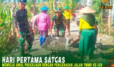 Dihari Pertama, Satgas BKO TMMD Ke-128 Kodim 0811 Tuban Mulai Pengerasan Jalan